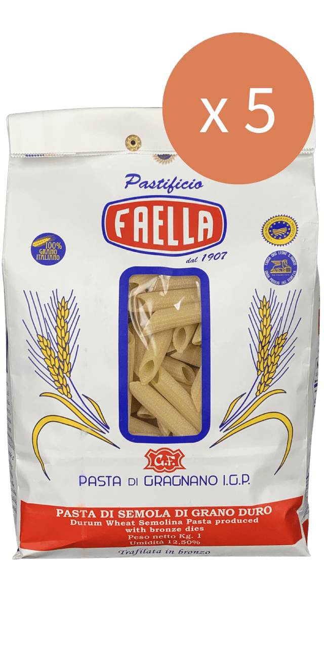 Penne Medie Rigate Sparpaket 5 x 1kg - Pastificio Faella Pasta di Gragnano IGP - 5 kg