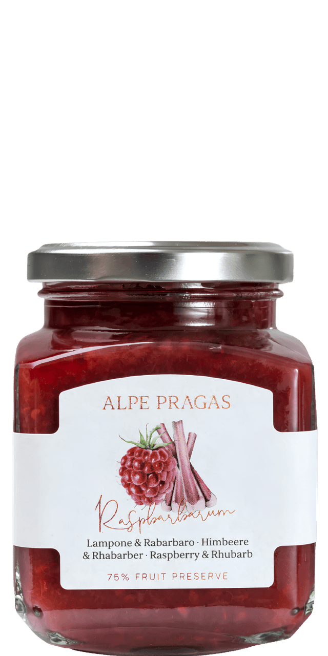 Raspbarbarum Rhabarber und Himbeere Fruchtaufstrich Alpe Pragas 335g - 335 g