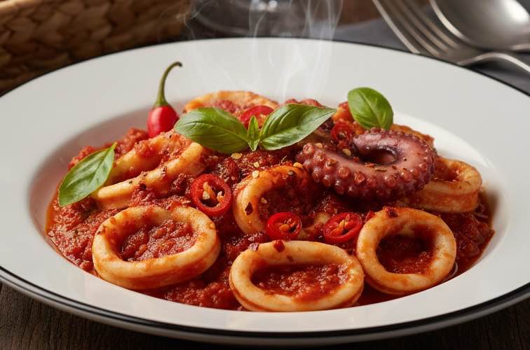 Calamari alla Diavola ein scharfes Tintenfischgericht