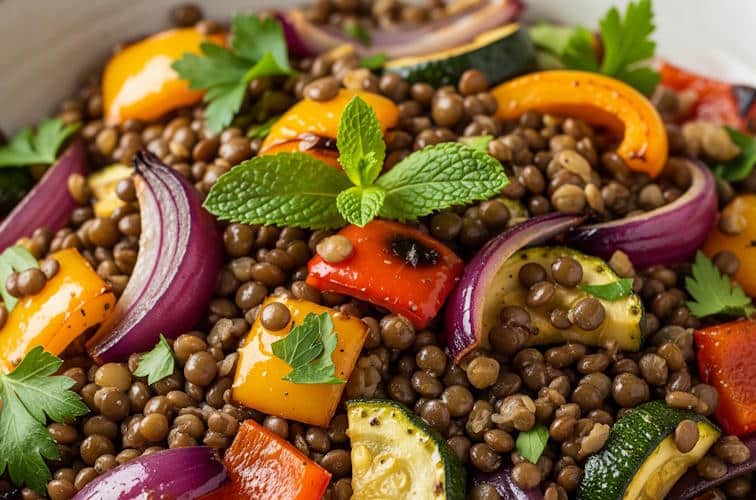 Linsensalat mit Grillgemüse
