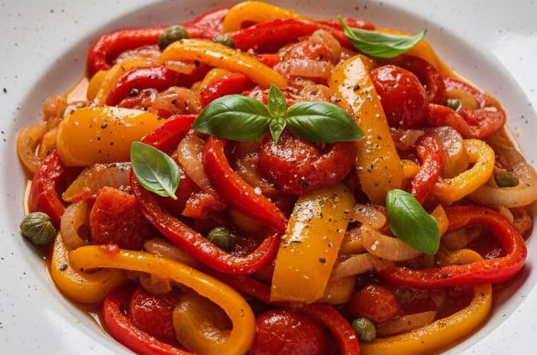 Sizilianische Peperonata ein klassisches Gemüsegericht