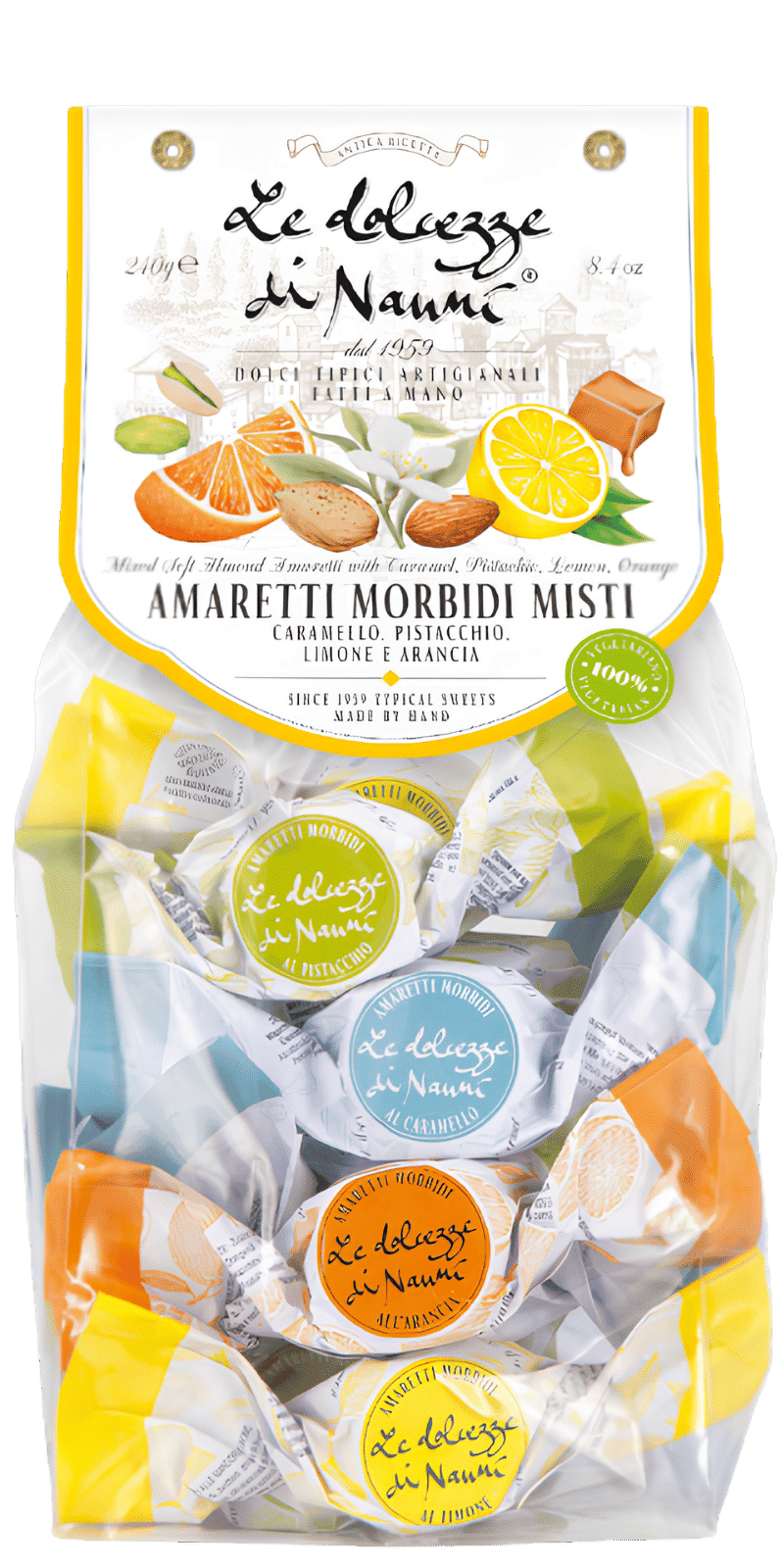 Amaretti Morbidi Mix Caramello, Pistacchi, Limone, Arancia 240g - Le Dolcezze di Nanni - 240 g / Ohne Jahrgang Amaretti Morbidi Mix Caramello, Pistacchi, Limone, Arancia 240g - Le Dolcezze di Nanni - 240 g / Ohne Jahrgang